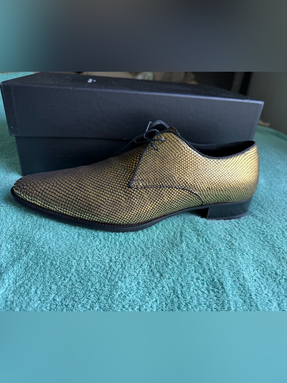 Saint Laurent Gold Textured Lace-Up Derbys